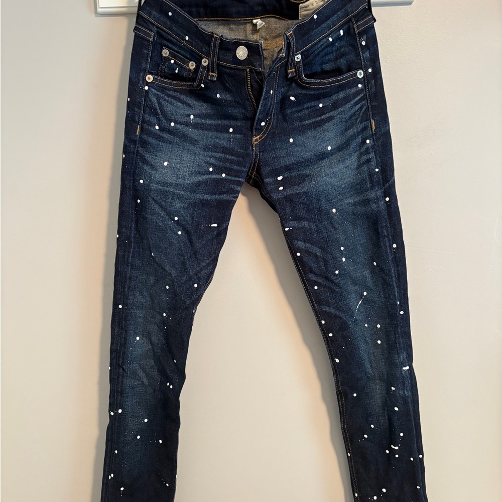 Rag & Bone Blue Skinny Jeans with White Speckles